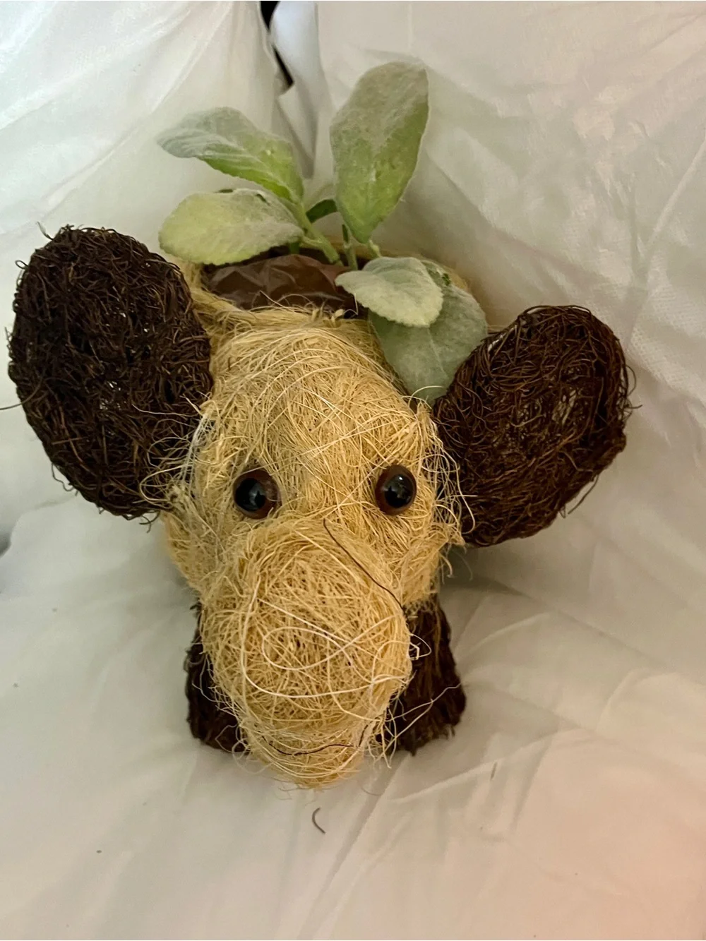 Elephant Woven Fiber Planter Basket Animal Decorative Plant Holder Rustic Décor